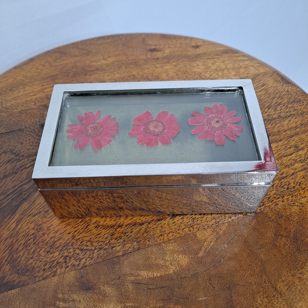Red Envelope Silver Box With Dried Flowers Under Glass